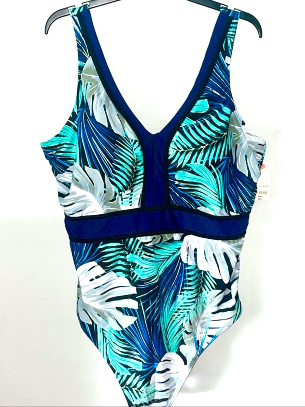 St. John's Bay Women’s Navy Teal Tropical Leaf One-Piece Swimsuit Size 24W NWT - Picture 3 of 10